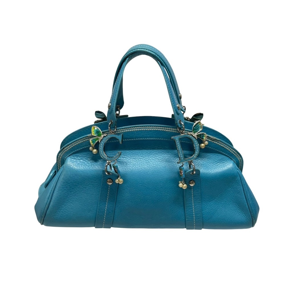 Dior blue charm handbag leather logo Christian - Picture 2 of 10